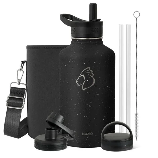 Buzio Trio Series Water Bottle with 3 Lids and Sleev 1.9L - Starry Black